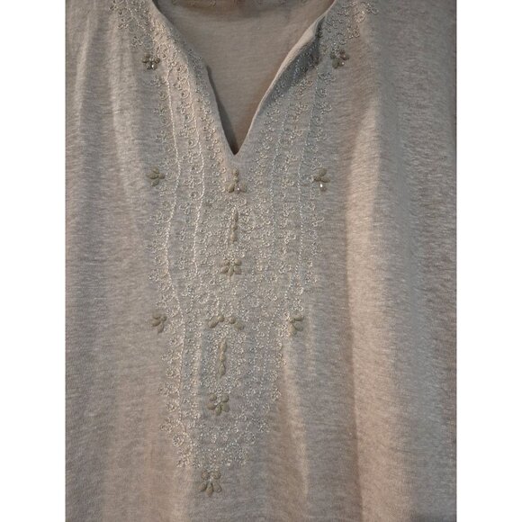 J Jill Love Linen Shirt Embroidered Beaded Sz XL Tan Lagenlook Coastal - Picture 3 of 13